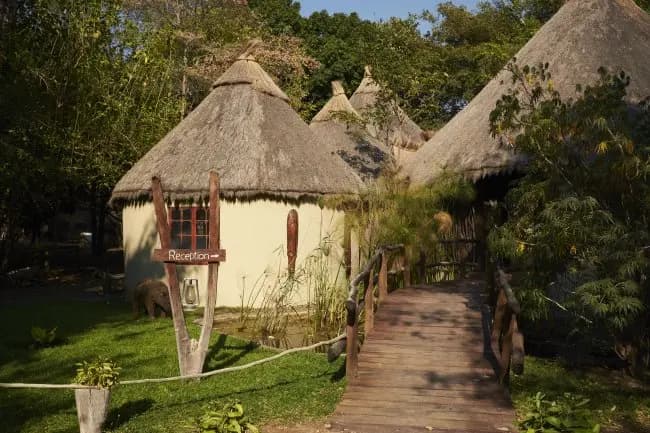 Lodge Entrance with Wooden Bridge